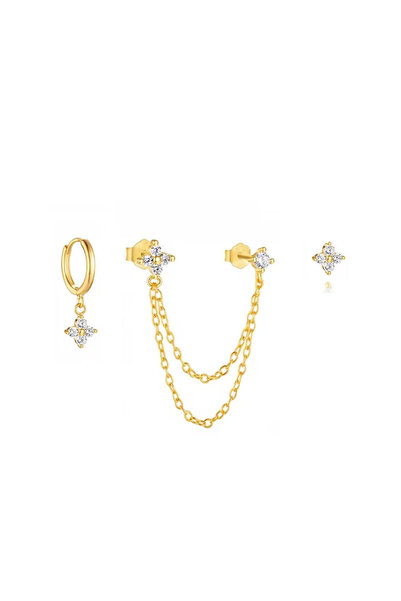 Choice 3Pcs Gold White 3PCS Fashion Four Zircon Flower Dangle Hoop Stud Earri...