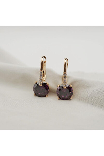 XUPING JEWELRY Cercei cu zirconiu violet placați cu aur de 18k