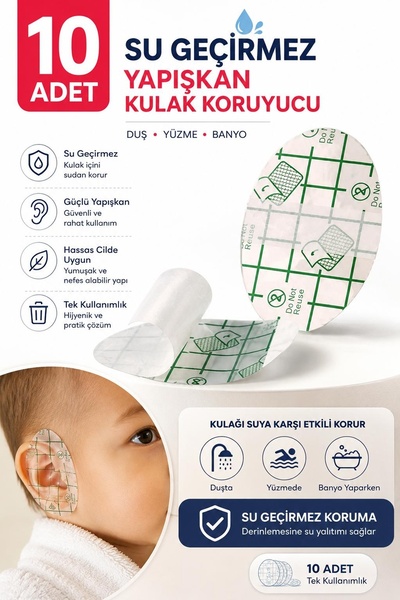 Kitchen Beauty 10 Adet Su Geçirmez Yapışkanlı Kulak Koruyucu | Tek Kullanımlı...
