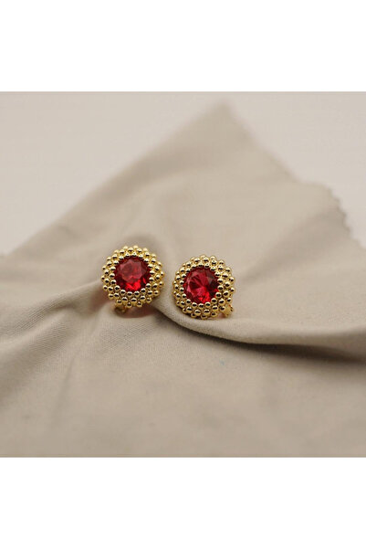 XUPING JEWELRY Cercei Solitaire placați cu aur de 18K - Rubin roșu cu halou c...