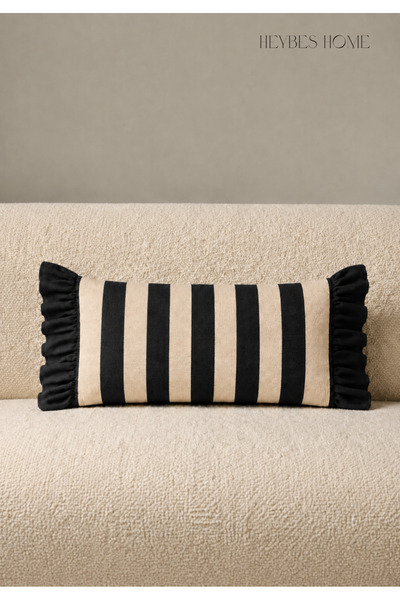 HEYBE'S Double-Sided Striped Canvas Ruffled Zippered Decorative Throw Pillow ...