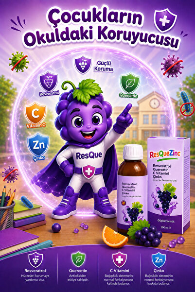 RESQUEZİNC Resveratrol-Kuersetin-C Vitamini-Çinko içeren 200 ML Portakal Arom...
