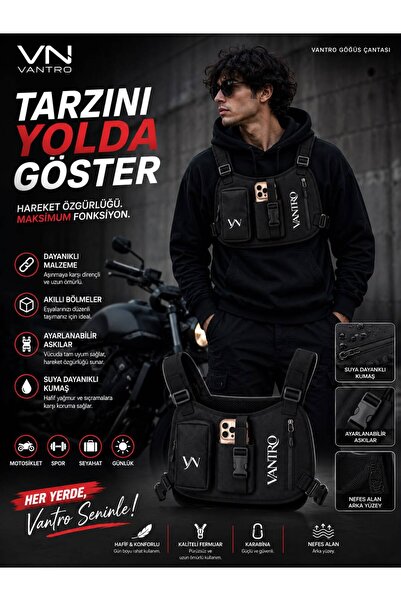 vantro Telefon Tutuculu Motorcu Göğüs Çantası – Moto Vlog, Spor ve Video Çeki...