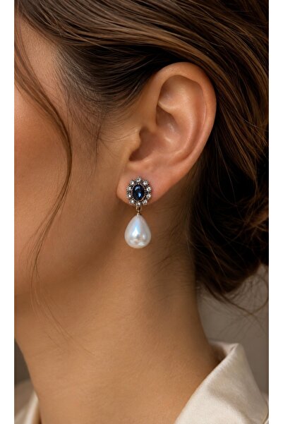 FAYRA ACCESSORIES Oval Kristal Taşlı İnci Küpe