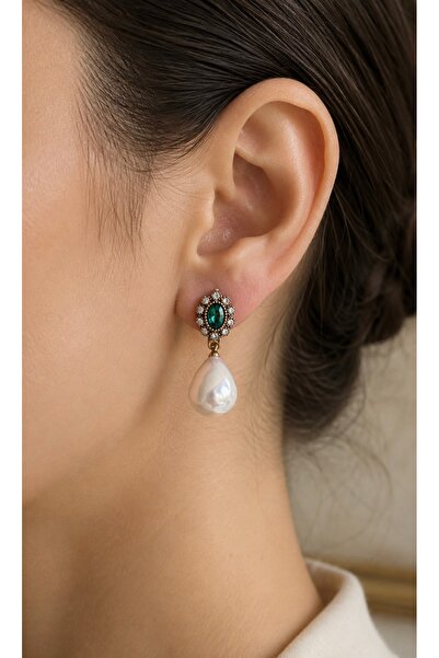 FAYRA ACCESSORIES Oval Kristal Taşlı İnci Küpe