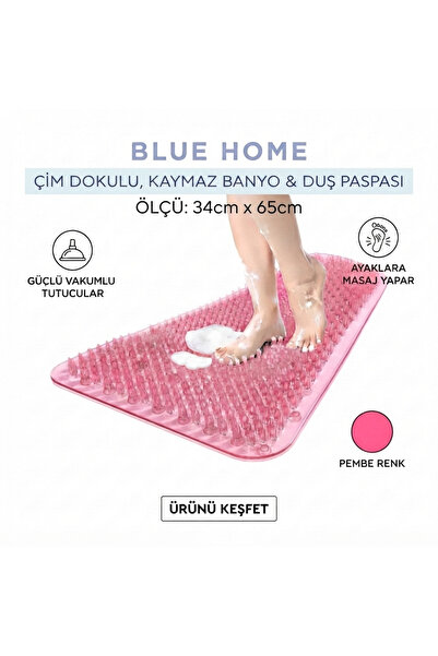 Blue Home سجادة حمام مقاومة للانزلاق مع ممصات شفط، مقاس: 34 × 65 سم، لون وردي