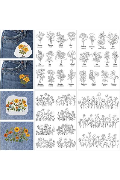 Choice4 4 Sheets Water Soluble Stabilizer Embroidery Pattern,Birthday Flower ...