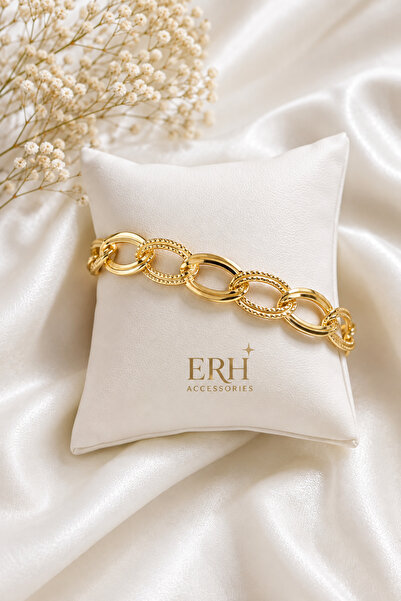 ERH Gold Renk Oval Halka Kadın Bileklik – Zincir Tasarım | Günlük Kullanım | ...