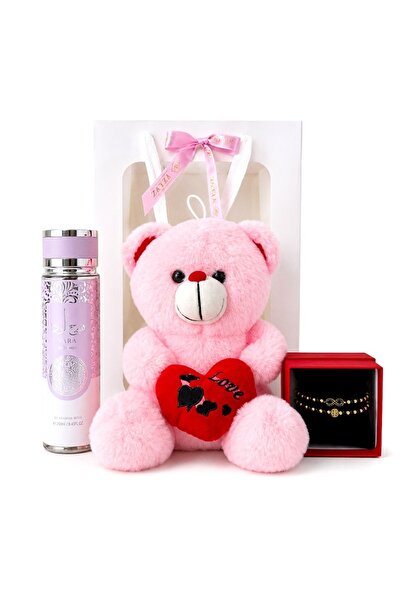velve Set dama Teddy Box cu ursulet roz, spray de corp arabesc YARA si set de...