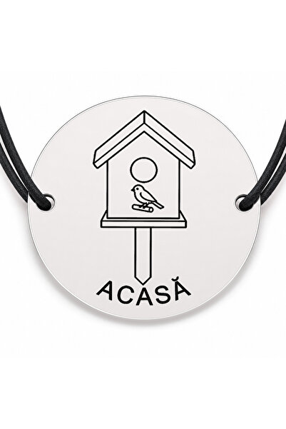 Simoshop Brățară argint 925 cu bănuț gravat casuta de pasari, șnur negru regl...