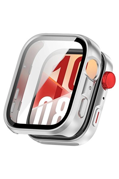 BizonMobile Case with Tempered Glass for Huawei Watch Fit 4, Satin Silver