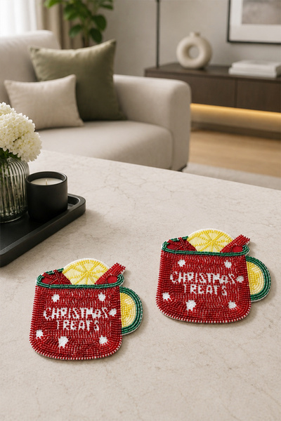 Evien Home Boncuk İşlemeli Bardak Altlığı 2'li Set 12x12 cm