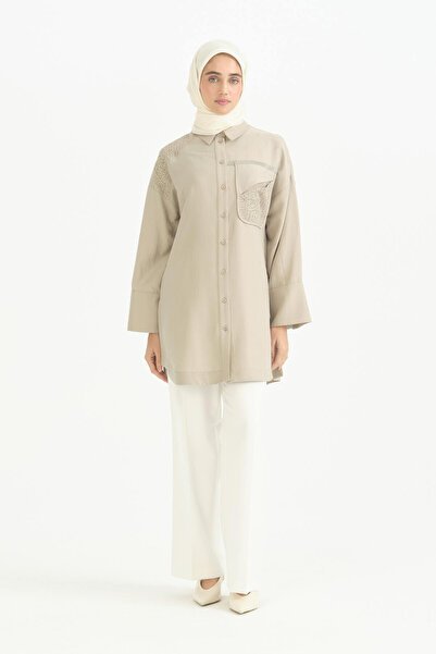 Nihan Guipure Detailed Lyocell Tunic - Stone