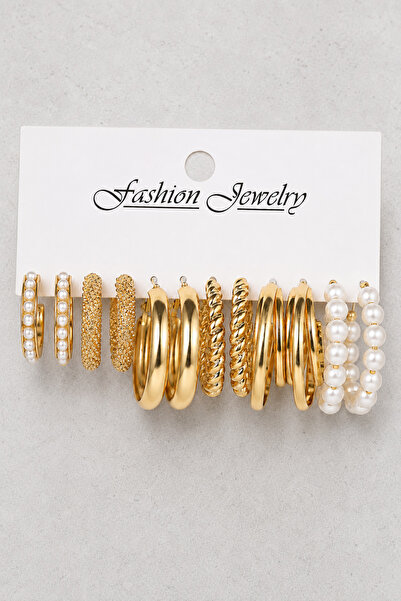 TREND COLLECTİON Kadın Gold 6’lı Küpe Seti, Vip Trend Küpe Seti
