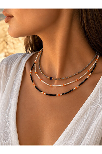SEZİNİN TAKI DÜKKANI 🧿   Bohemian Evil Eye Beaded Triple Bead Necklace Set