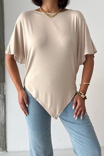 CrepTekstil Tricou asimetric largi din țesătură de viscoză pentru femei Crep,...