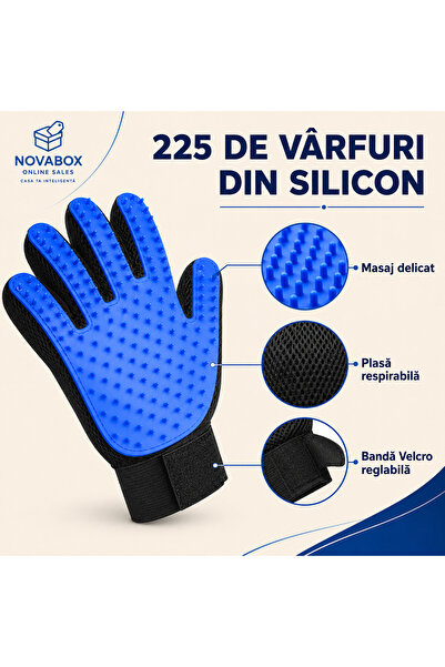 NovaBox Set 2 mănuși de periaj și masaj pentru câini și pisici, 225 vârfuri d...