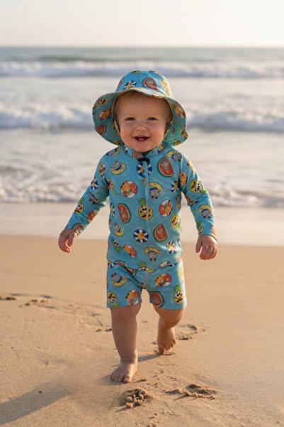 Melomel Poll Baby Baby Boy Long Sleeve Swimsuit Hat Sea Booties Set