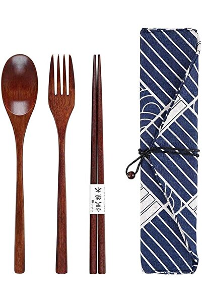 SOWUGI Set of Wooden Forks, Spoons, and Chopsticks (1 Set) (Blue Color 1)