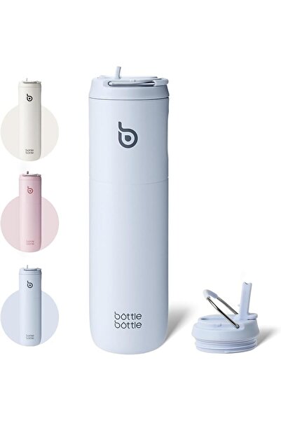 BottleWorld 24oz Insulated Water Bottle Flask with Straw Lid and Handle for S...