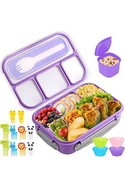 Yumuk Kids Lunch Box for Kids and Adults, 1300ml, 4 Compartments with Chopsti...