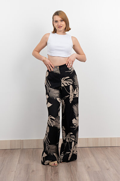 MissVina Pantaloni de damă din in negru cu talie înaltă 30289
