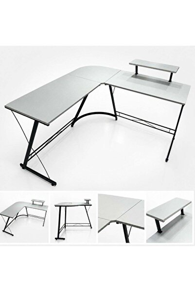 KASINDA L-Shaped Corner Computer Desk With Raised Monitor Stand, Modern Home ...
