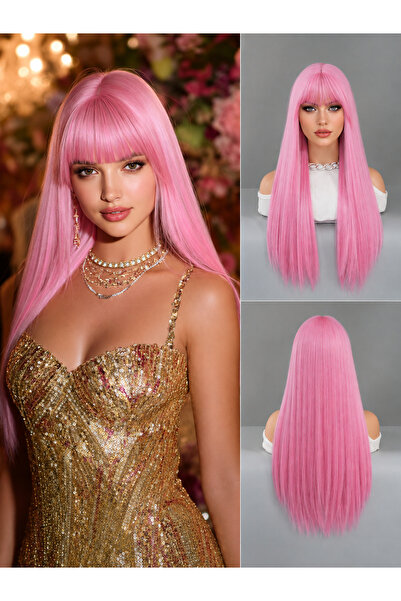Fenomen Peruk Pembe Düz Perçemli Vip Peruk Model - VİP 1.SINIF