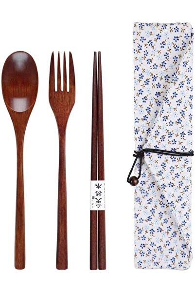 SOWUGI Set of Wooden Forks, Spoons, and Chopsticks (1 Set) (Blue Color 1)
