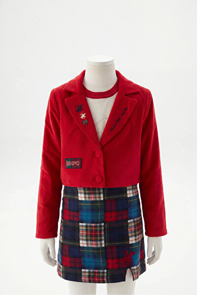 Generic Brand Girl's Red Velvet College Jacket