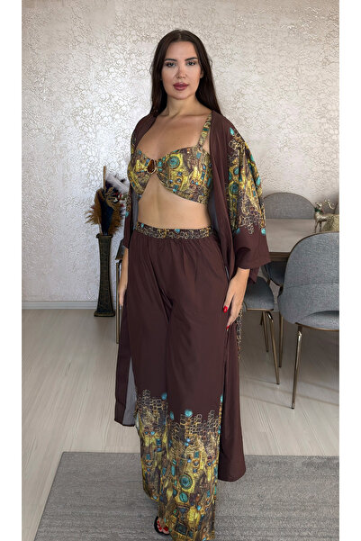 MODA Desenli Kimono Alt Üst 3 lü Takım