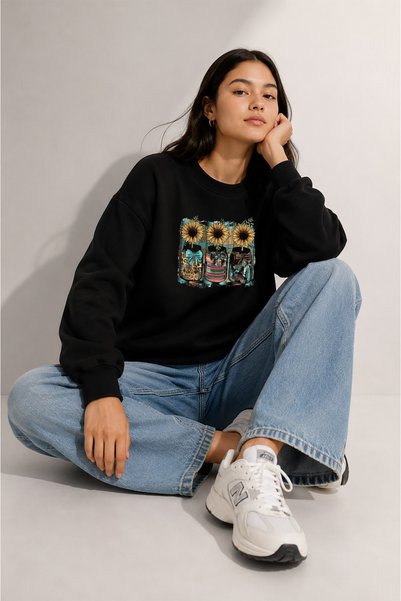 ESADE Women's Daisy Jar Graphic Printed Comfortable Fit Crew Neck Black Sweat...
