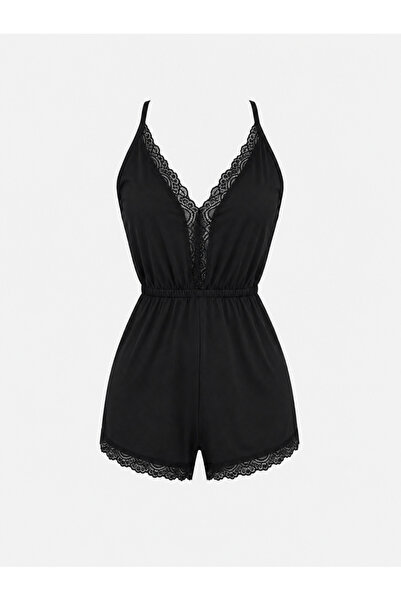 EDLİNGERİE Noir Étoile Romper - Siyah Dantel Detaylı Tulum