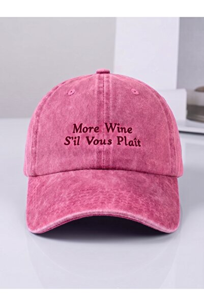 ŞapkaMania More Wine S'Il Vous Plais - Written Pink Washable Vintage Baseball...