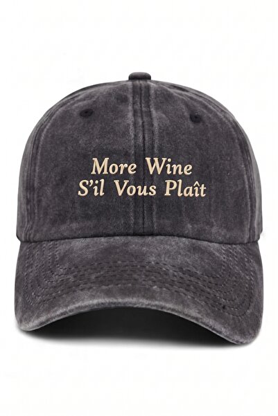 ŞapkaMania More Wine S'Il Vous Plais - Written Black Washable Vintage Basebal...