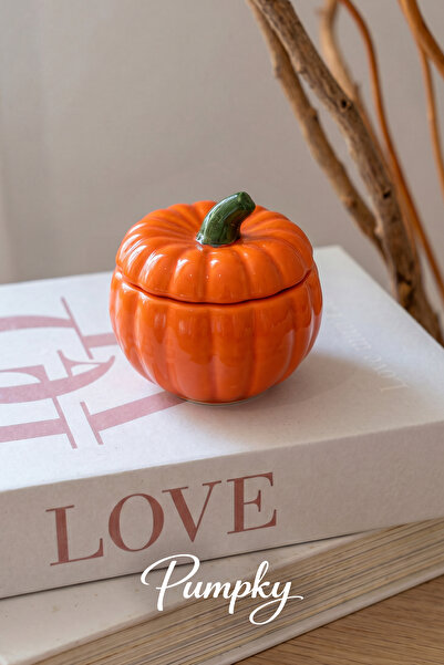 PUMPKY Mini Balkabağı Tasarım Seramik Kapaklı Şekerlik & Sosluk Turuncu 9 x 9 cm