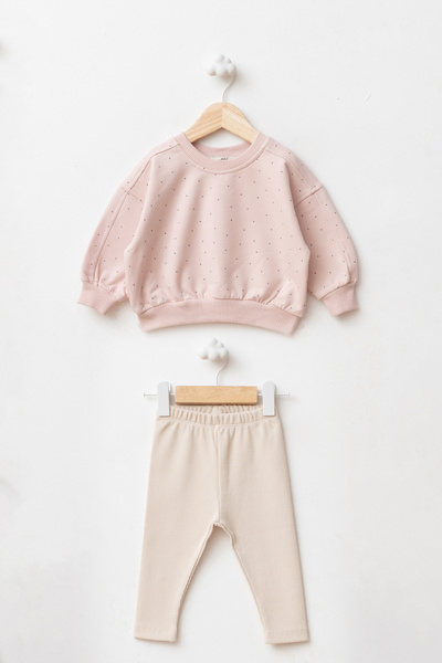 lilico Girl's Patterned Oversize Sweatshirt and Ribbed Leggings Two-Piece Set