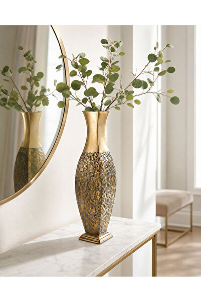Theraphy Home Eskitme Gold Dokulu Metal Dekoratif Büyük Vazo