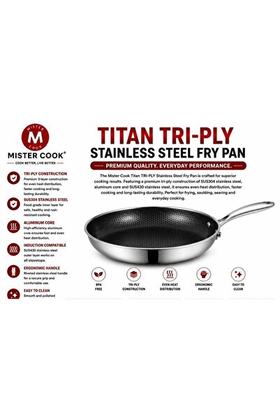 MISTERCOOK مقلاة ميستر كوك تيتان ثلاثية الطبقات، 1135/32، 32 سم، سهلة التنظيف...