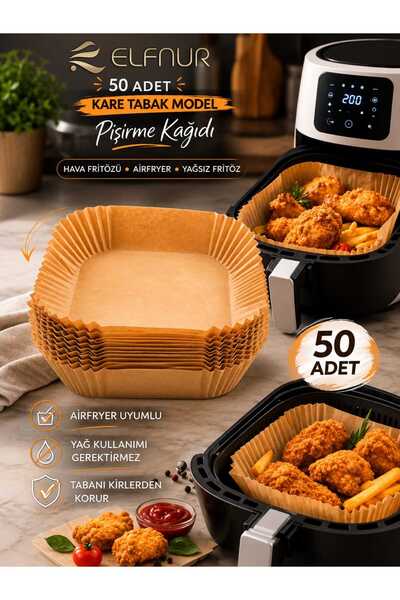 elfnur Airfryer Pişirme Kağıdı 50 Adet Hava Fritözü Kare Model Pişirme Kağıdı...