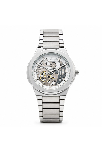Clasico Maestro Moonshine Men's Watch – 42mm Silver Skeleton Open-Heart Dial,...