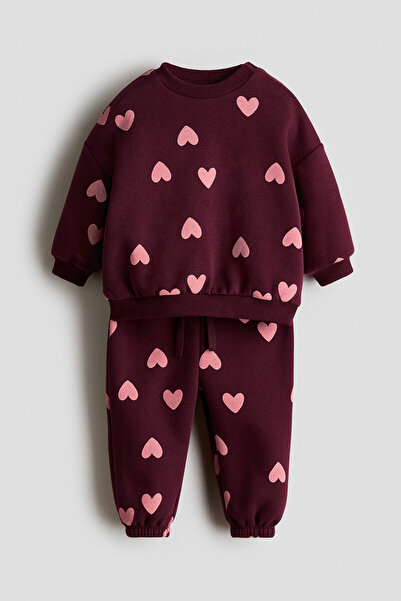 H&M 2 Parçalı Baskılı Sweatshirt Set