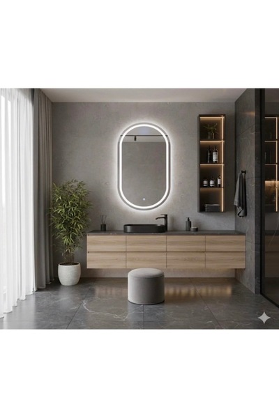 Rose Tasarım 70*50 cm Oval KumlamalıDokunmatik Günışıgı Ayna Banyo Aynası Led...