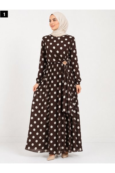 Miss Meliss Polka Dot Patterned Buckle-Fastened Hijab Dress