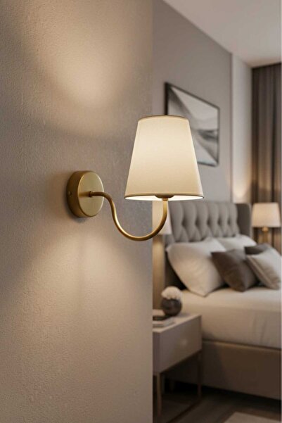 BSA LIGHTING MİRA TEKLİ ESKİTME BOYALI MODERN APLİK (KREM KONİK ABAJURLU) E27 DUYLU KLASİK ŞIK APLİK