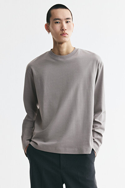 H&M Uzun Kollu İnterlok Tişört Relaxed Fit