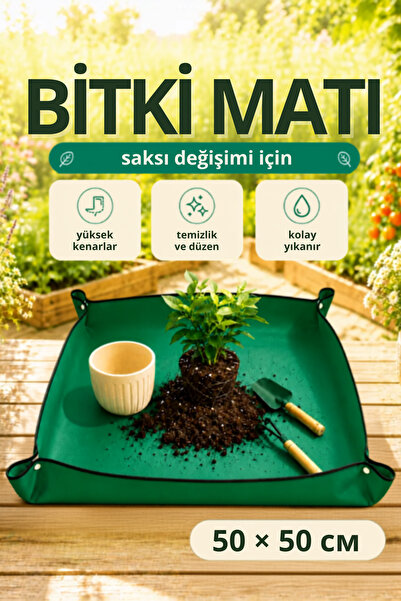 Yuvora Bitki Saksı Değişim Matı 50x50 cm Su Geçirmez Çıtçıtlı Çiçek Toprak De...