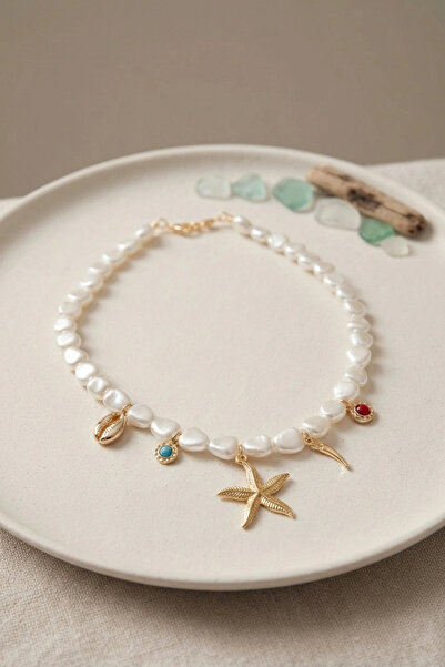 online kapsulavm avm alışveriş Gold Color Sea-Themed Charm Detailed Pearl Nec...