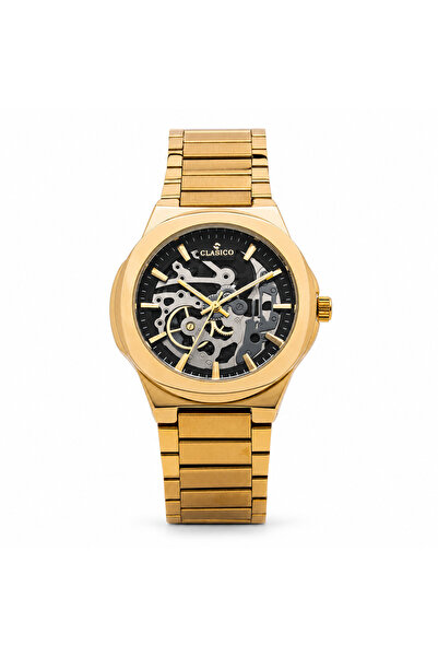 Clasico Maestro Moonshine Men's Watch – 42mm Black Skeleton Open-Heart Dial, ...