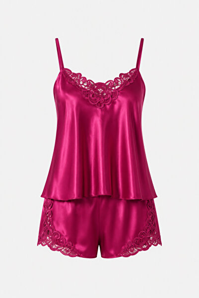 Madame Mercy Lace-Trimmed Satin Shorts Pajama Set – 2-Piece Elegant Loungewea...